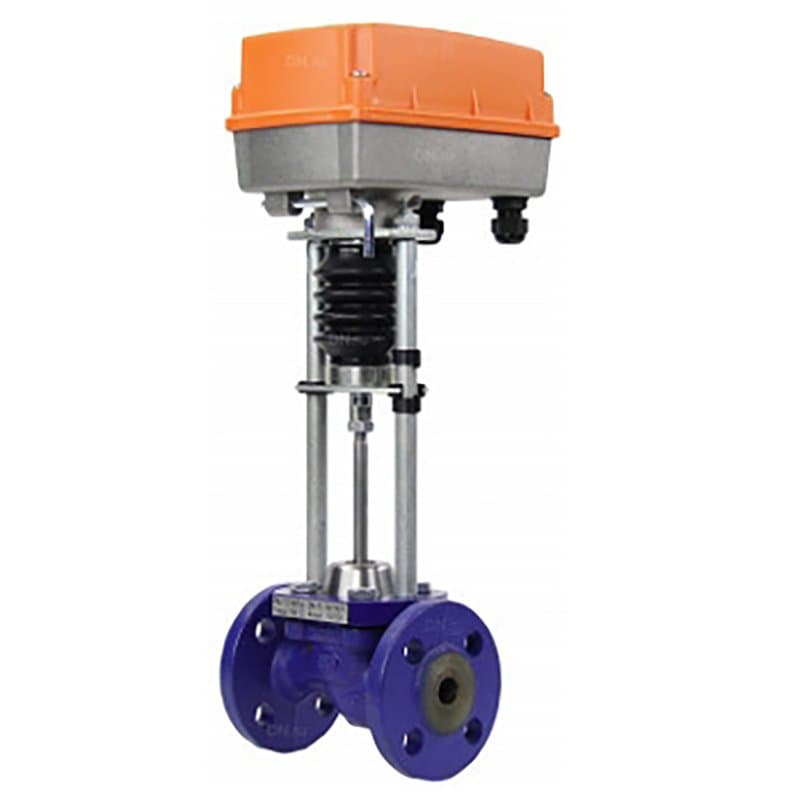 Клапан запорно-регулирующий Теплосила TRV Ду40 Ру16 Kv20 двухходовой, односедельный, с терморегулирующим электроприводом TSL-1600-25-1T-230-IP67 230В