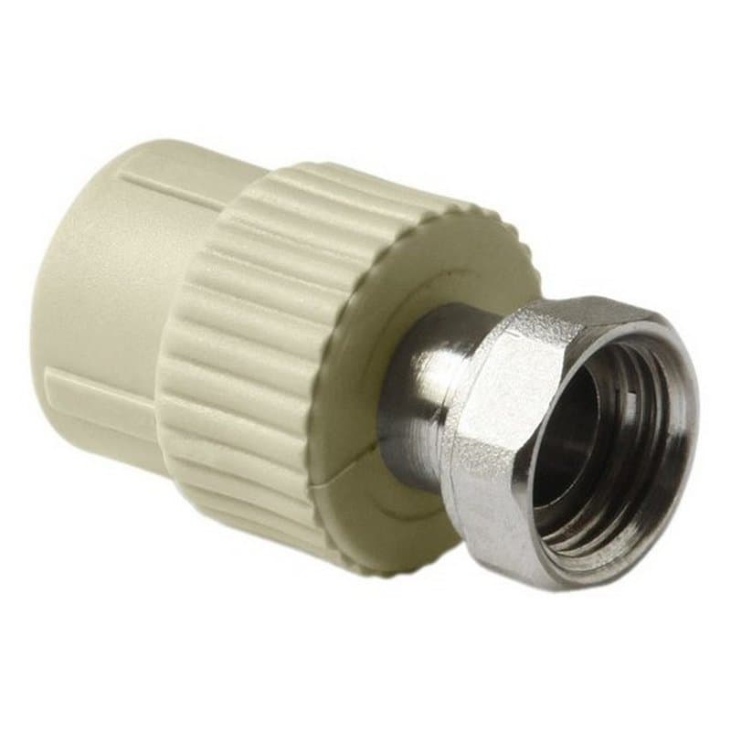 Муфта комбинированная PRO AQUA Дн20х1/2″ Ру25 полипропиленовая, сварка/накидная гайка, серая