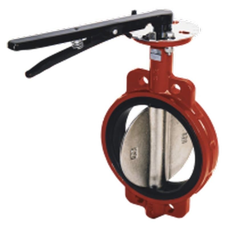 Затвор поворотный DENDOR 017W красный Ду80 Ру16 межфланцевый, c рукояткой, корпус: чугун, диск: чугун
