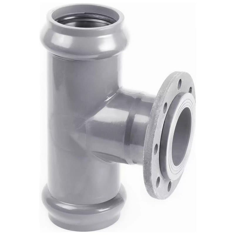 Тройник Хемкор Дн110х100 Ру10 90° напорный, НПВХ, присоединение - раструб/фланец стальной, SDR26