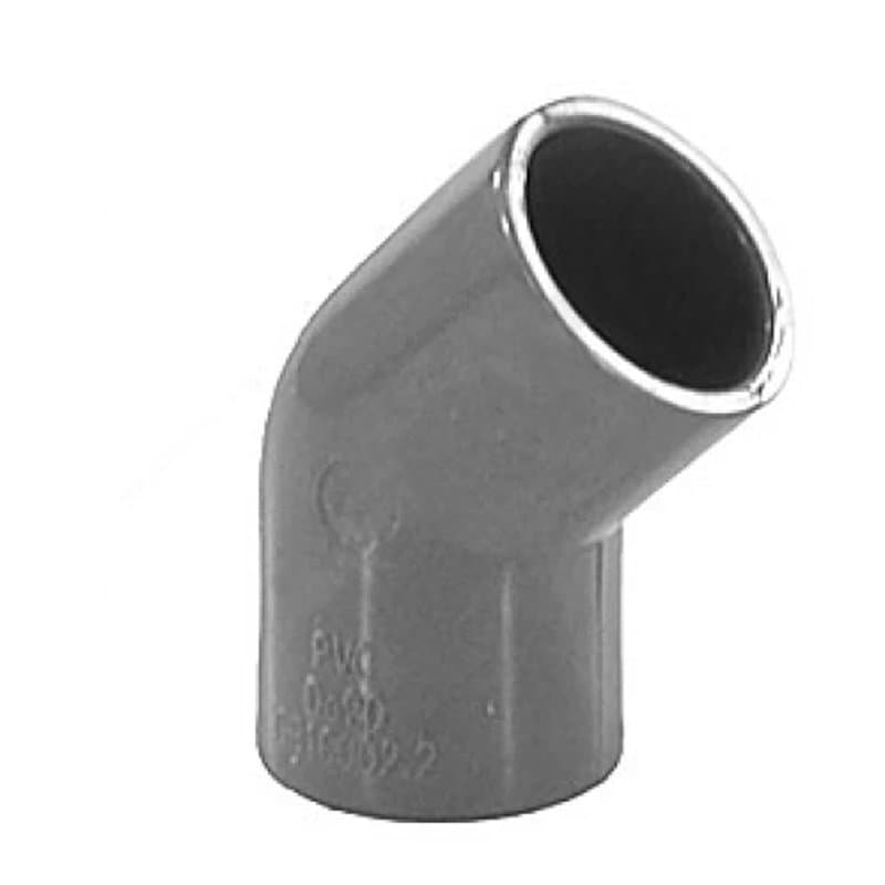 Отвод ПВХ Aquaviva Дн20 угол 45 градусов Ру10 под клеевое соединение напорный серый