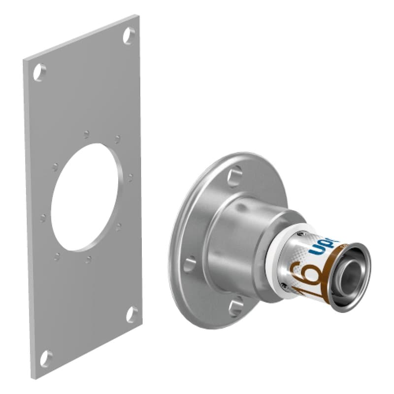 Водорозетка Uponor S-Press Plus Дн16х1/2″ Ру10, пресс / внутренняя резьба, корпус - латунь коррозионностойкая, пресс гильза - нержавеющая сталь, под гипсокартон, для металлопластиковых труб