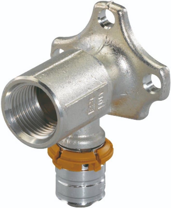 Водорозетка Uponor МLC Press Дн16х1/2″ Ру10, пресс / внутренняя резьба, корпус - латунь луженая, пресс гильза - алюминий, длинная, для металлопластиковых труб