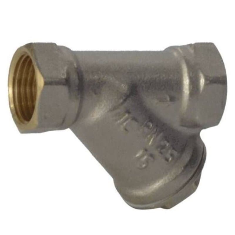 Фильтр сетчатый Valfex VF.193 Ду20 Ру25 Y-образный, латунный, никелированный, под пломбу для газа, внутренняя резьба