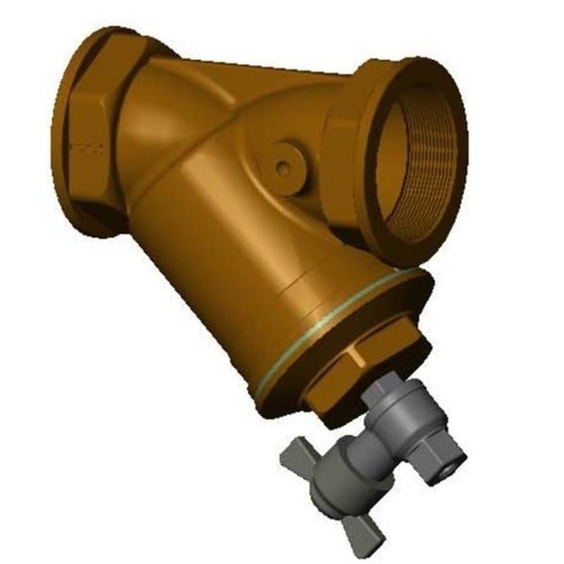 Фильтр сетчатый Tecofi F2142 3/4″ Ду20 Ру16, наклонный, с промывочным краном, резьбовой, корпус — латунь