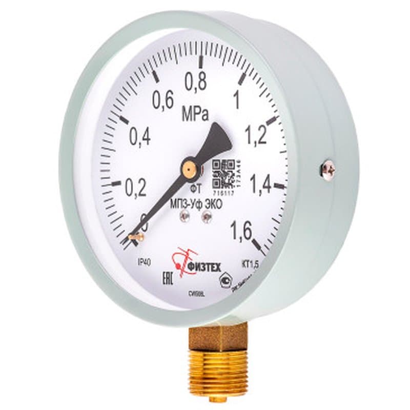 Манометр ФИЗТЕХ МП3-Уф (0-400 кПа) IP40, общетехнический 100мм, исполнение ЭКО, радиальное присоединение, резьба M20*1.5, класс точности 1.5