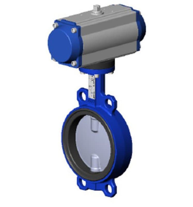 Затвор дисковый поворотный Tecofi TECFLY VPI 4449-N03 Ду150 Ру16 межфланцевый, корпус - чугун, диск - нержавеющая сталь, уплотнение - EPDM, с пневмопривдом двойного действия