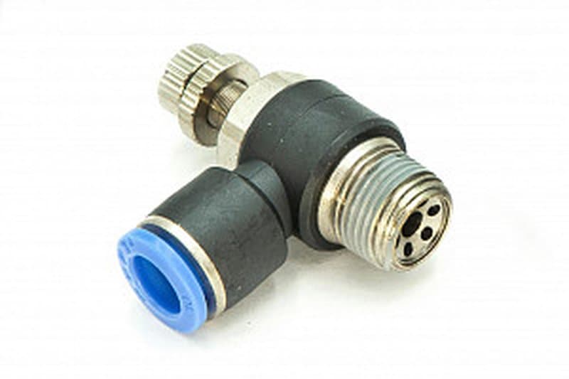 Регулятор расхода воздуха L-образный с наружной резьбой NSC 10-03 (R3/8")